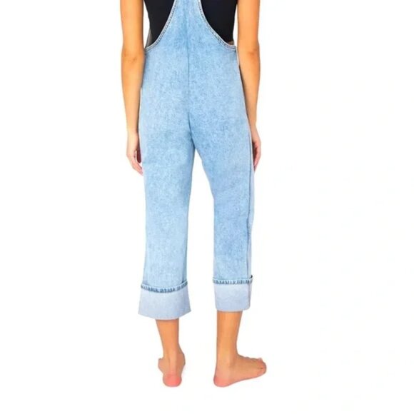 WeWoreWhat Culotte Indigo Denim Cuffed Overalls - Zia Light Rustic, Size S - Picture 2 of 11